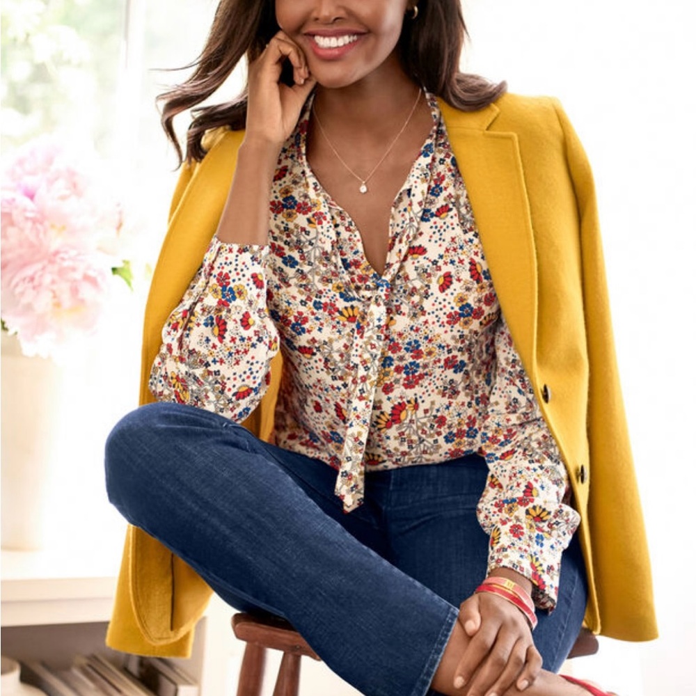 Talbots Meadow Floral Tie Neck Top